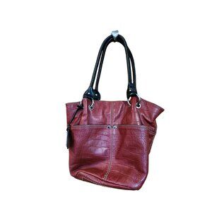 Tignanello Bucket Tote Shoulder Bag Reptile print Red